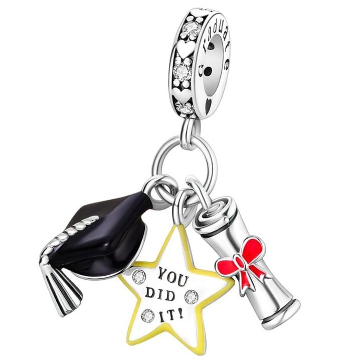 Charm Absolvent Trusky, cu toca, diploma si stea, 28x12,2mm