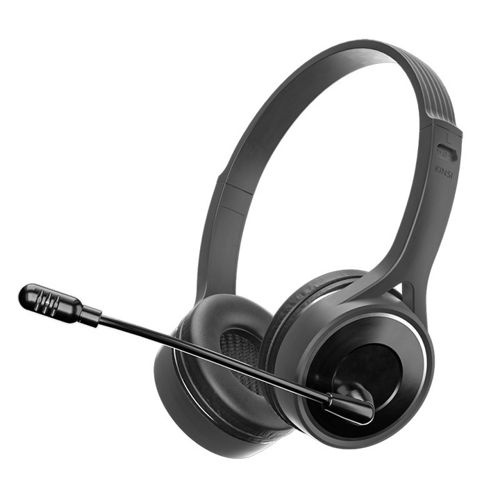 Vezeték nélküli Bluetooth 5.1 fejhallgató, KINSI, zajcsökkentő mikrofonnal, 15 óra üzemidő, TF kártya és 3.5mm, 40mm meghajtók - Ideális irodai használatra, tanuláshoz és hívásokhoz, fekete