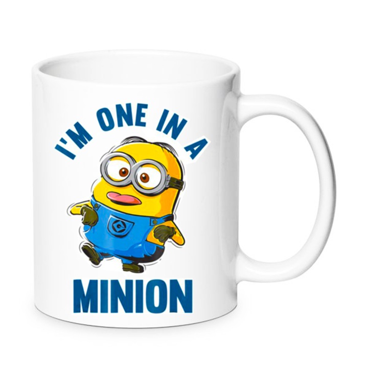 Cana ceramica Minions No11, 330ml, design amuzant, multicolor, rezistenta la spalare in masina si cuptor cu microunde