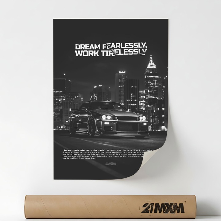 Poster 'Dream Fearlessly, Work Tirelessly' Pe Panza Mata – Design Minimalist, A3 (29.7 x 42 cm), Fara Rama