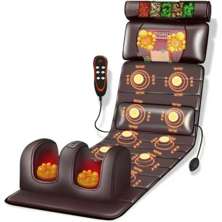 Saltea de Masaj, ORTOSAN®, Masaj Shiatsu cu Role pentru Gat si Picioare, Masaj Vibratii pentru Spate si Lombar, Compresie Aer, Incalzire Integrata, Terapie cu Musetel, Telecomanda, Relaxare Corporala Completa, Maro