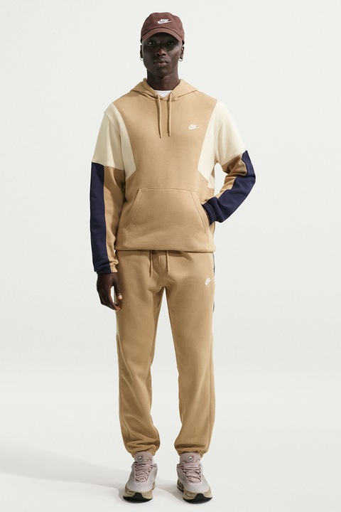 Nike, Trening din material fleece cu model colorblock Club, Alb/Bej deschis