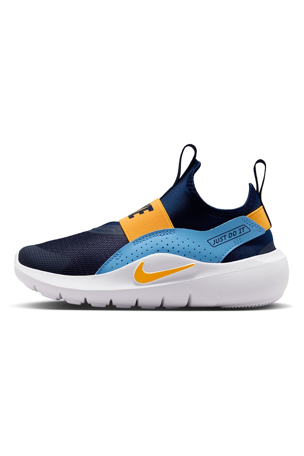 Nike, Pantofi slip-on Flex Runner 4 cu bareta elastica pentru alergare, Portocaliu, Bleumarin, 28 EU