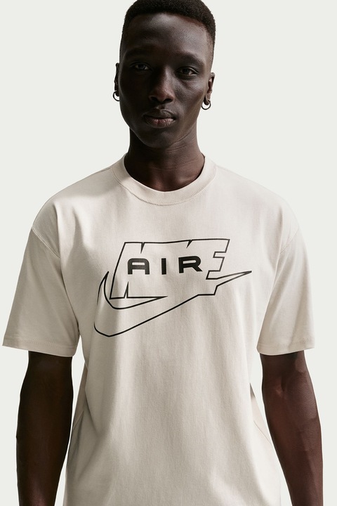Nike, Tricou lejer cu imprimeu logo pe piept, Crem
