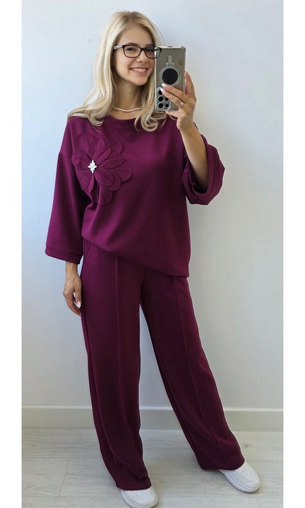 Trening dama bordeaux cu floare aplicata, Bordeaux