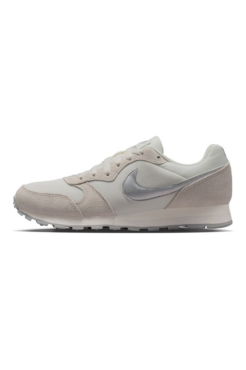 Nike, Pantofi sport MD Runner 2 cu garnituri din piele intoarsa, Alb murdar/Argintiu/Bej deschis
