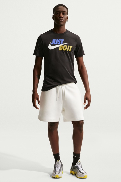 Nike, Памучна тениска Swoosh с лого, Черен/Жълт/Лавандула