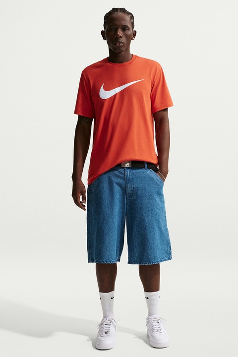 Nike, Тениска Sportswear Swoosh с лого, Бял/Мандарина
