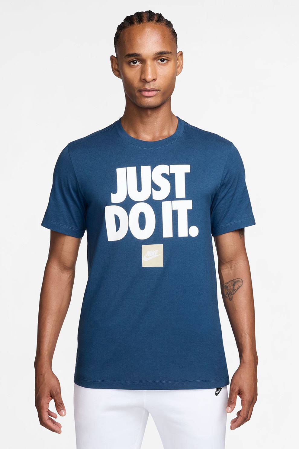 Nike, Tricou regular fit din bumbac cu imprimeu Sportswear, Alb, Albastru inchis, 2XL