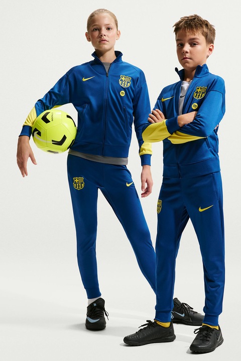 Nike, Trening cu tehnologie Dri-Fit, pentru fotbal F.C.Barcelona Strike Fourth, Albastru indigo/Verde lime