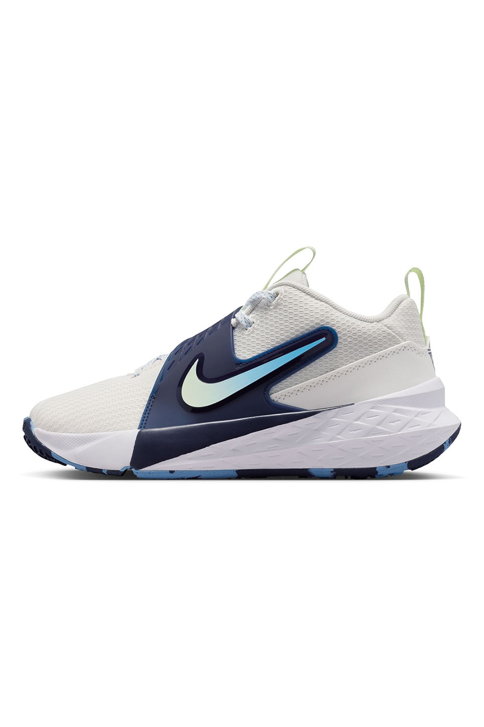Nike, Pantofi Team Hustle D 12 pentru baschet, Alb, Bleumarin, 38.5 EU