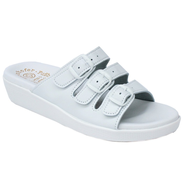 Papuci albi de damă Wörishofer Saniflex cu 3 curele și branț Wörishofer 1331.11