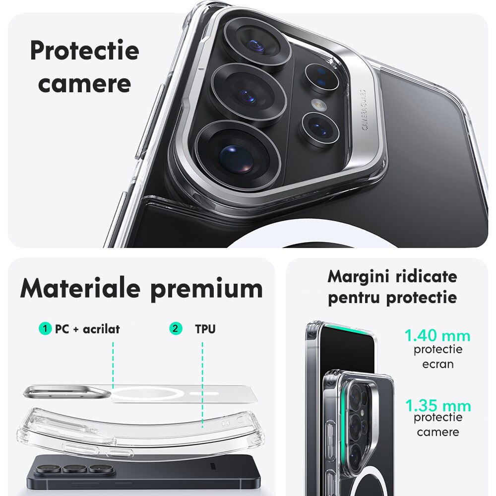 Husa pentru Samsung Galaxy S26 Ultra ESR Classic Hybrid HaloLock Kickstand, Antisoc, MagSafe, Incarcare wireless, Suport integrat, Transparent