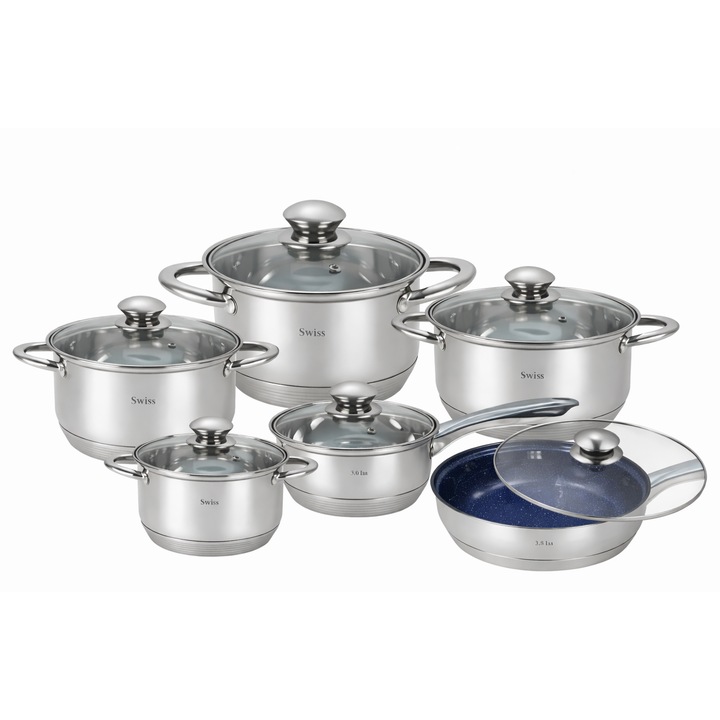 Swiss Zurich 12 részes Extra Jumbo rozsdamentes acél edénykészlet