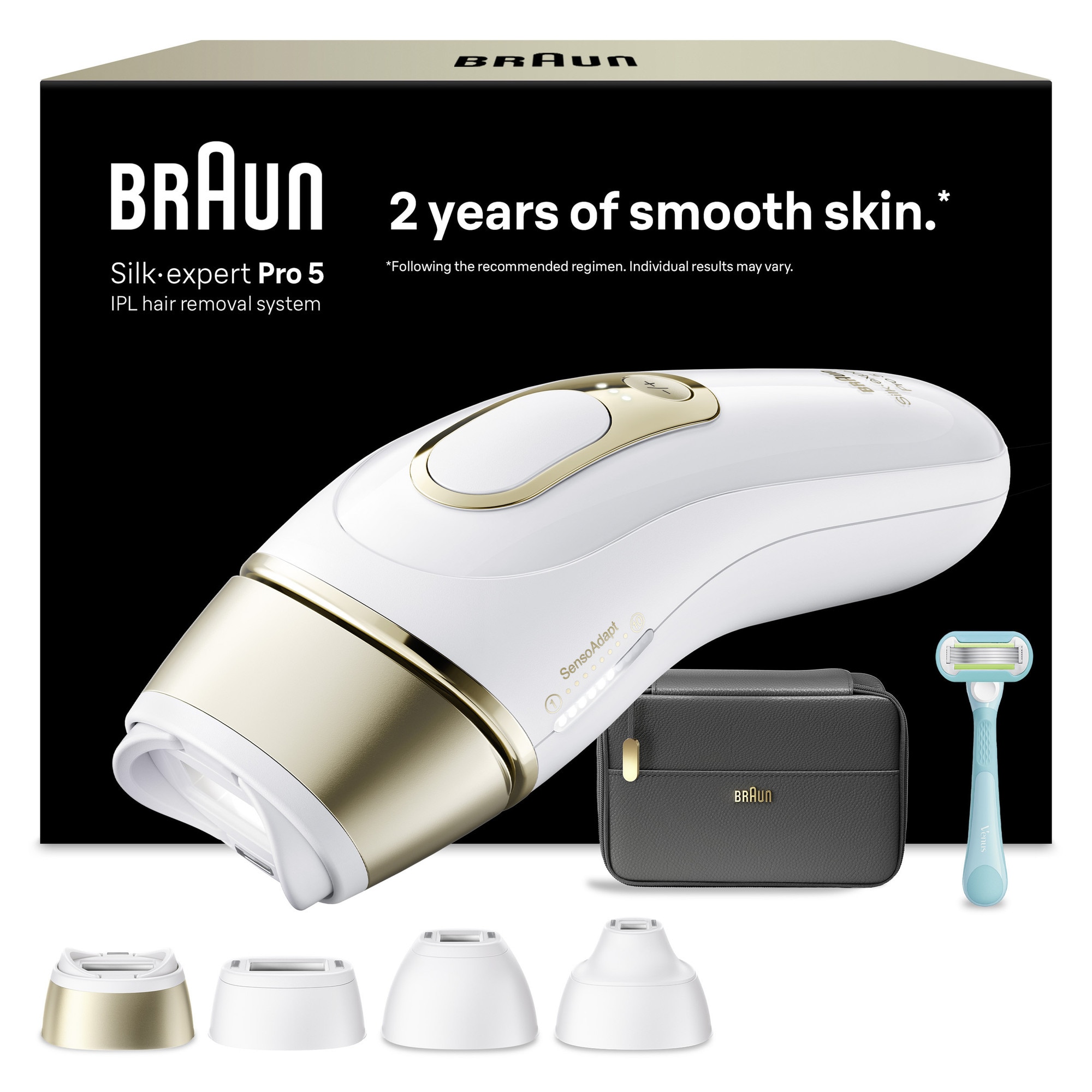 Epilator IPL Braun Silk-expert PRO 5 PL5431 Senzor automat & continuu Skin pro 2.0, 400.000 impulsuri, 10 niveluri de intensitate, 125 de impulsuri pe minut, 3 Capete de epilat, Tr