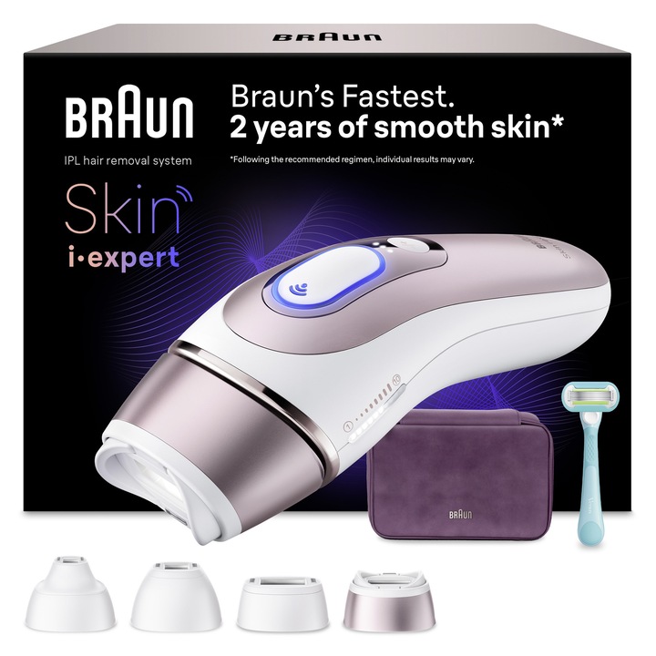 Braun Skin iExpert PRO 7 PL7431 IPL epilátor, Skin iExpert technológia, Valós idejű visszajelzés, 400000 impulzus, 10 intenzitási szint, 125 impulzus percenként, 4 intelligens fej, Utazókészlet, Rózsaszín