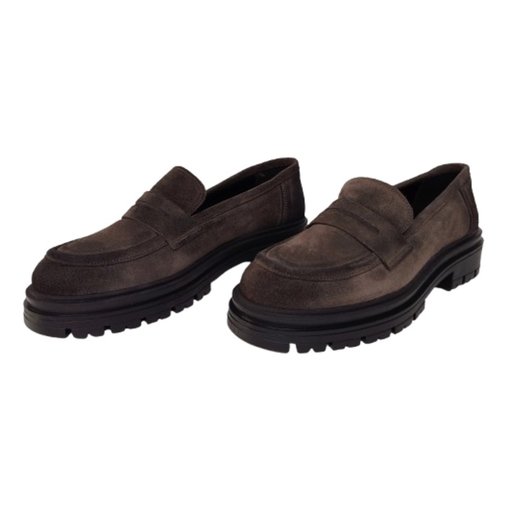 Mocasini dama din piele naturala intoarsa, culoare maro taupe - 37