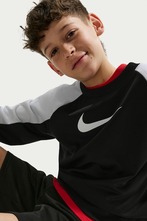Nike, Trening cu maneci raglan si imprimeu monograma, Negru