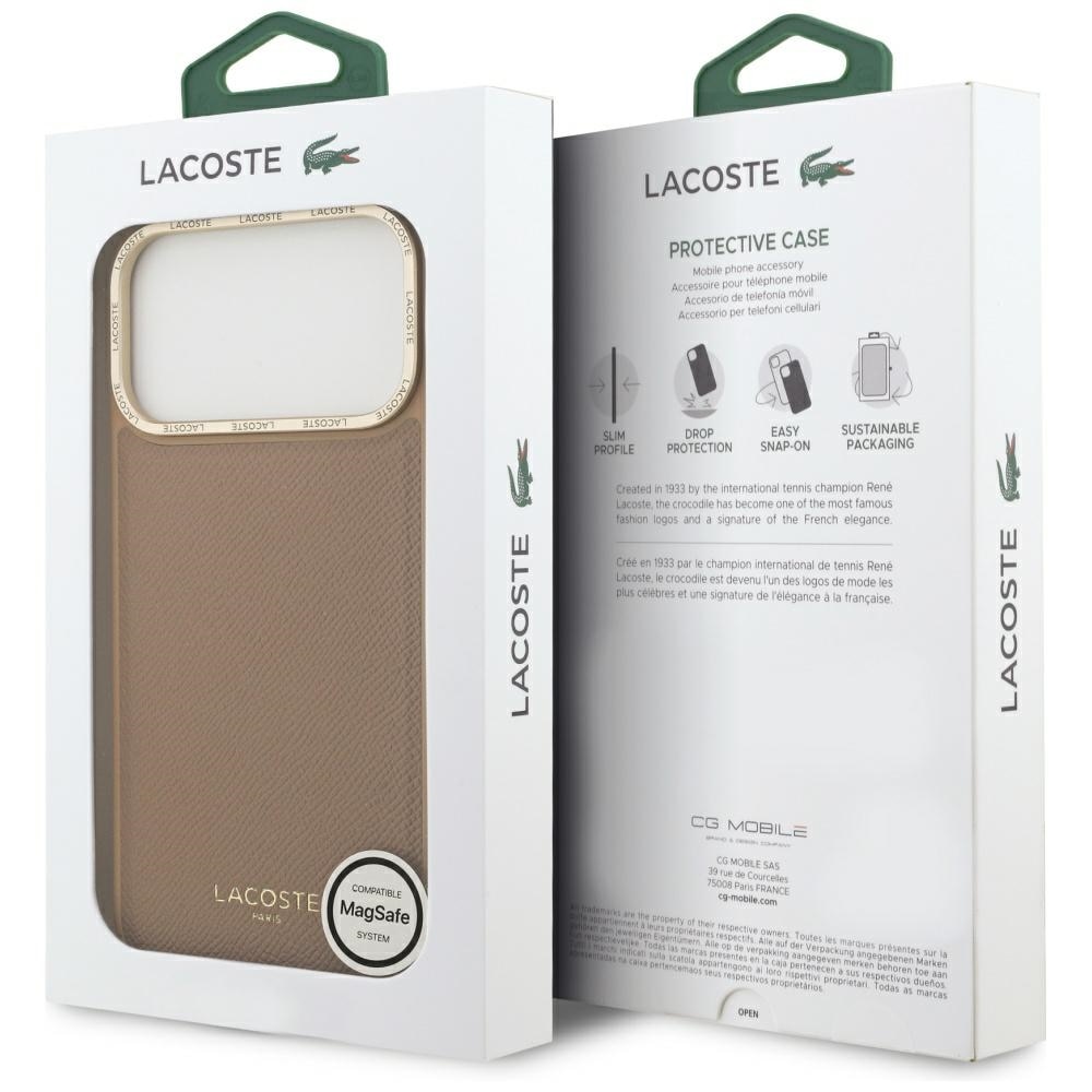 Carcasa Lacoste Champs Elysees Gold Logo cu MagSafe compatibila cu iPhone 17 Pro Max, Roz