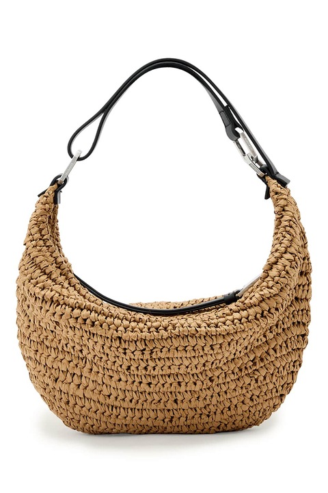 AllSaints, Сламена чанта за рамо Luna с регулираща се кожена презрамка, Персийски портокал