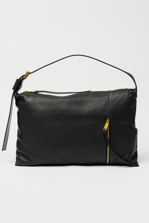 AllSaints, Alba bőr válltáska két külső zsebbel, Fekete