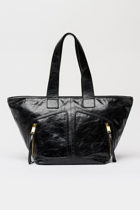 AllSaints, Jean Rey shopper fazonú bőrtáska két cipzáros külső zsebbel, Antracitfekete