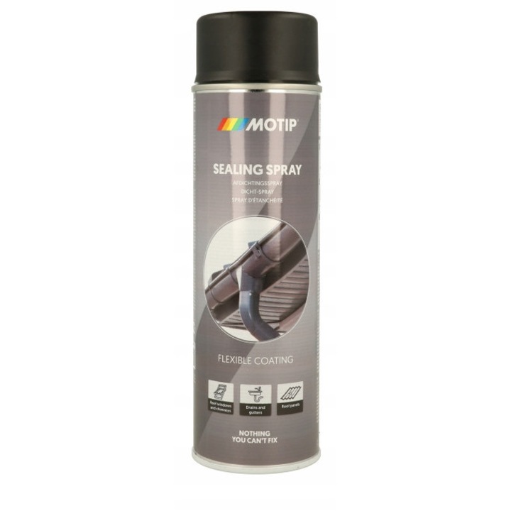 Tömítő spray, Motip 500 ml, fekete, ereszcsatornákhoz