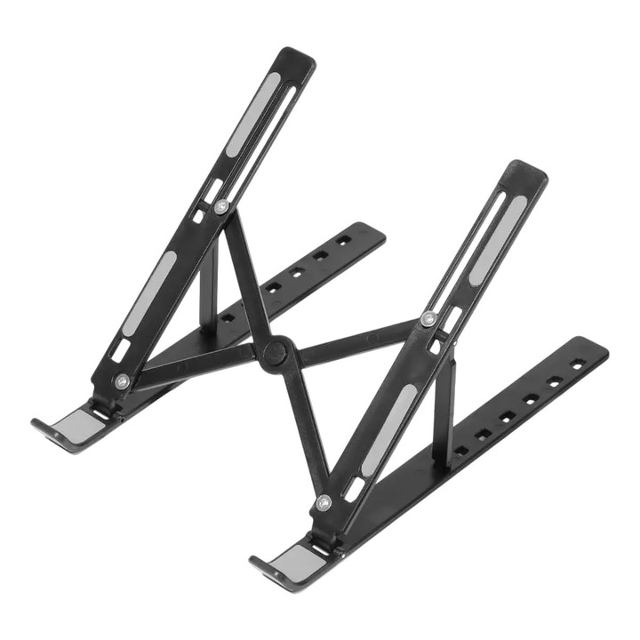 Suport pentru laptop OioTuyi, Aluminiu, Reglabil pe inaltime si pliabil, Design ergonomic si ventilat, Compatibil 10-15.6 inch, Negru