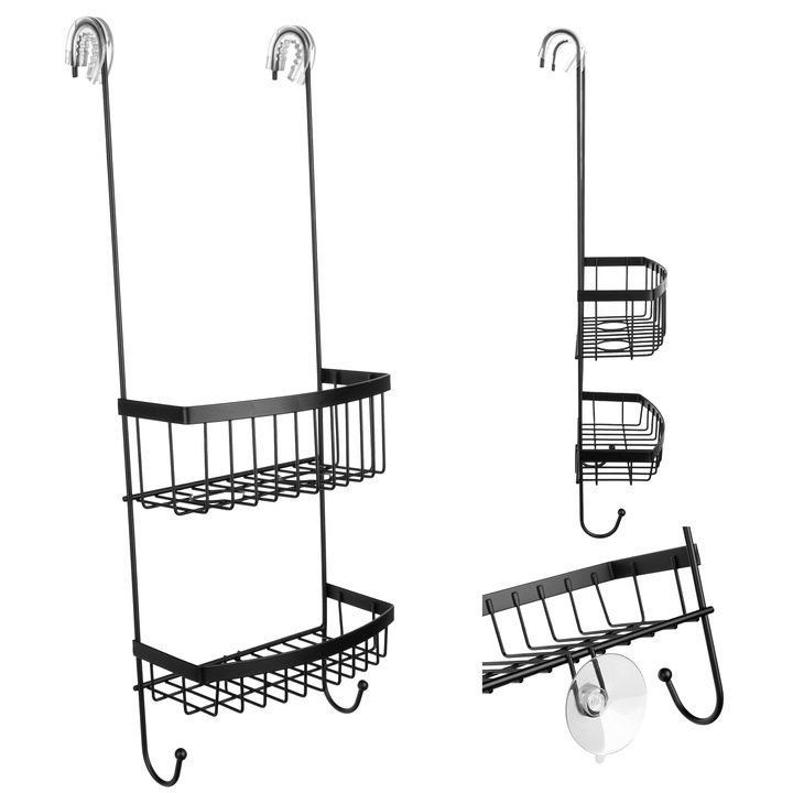 Raft suspendat pentru baie, Kadax, negru, 2 niveluri, 20,5x10x58cm