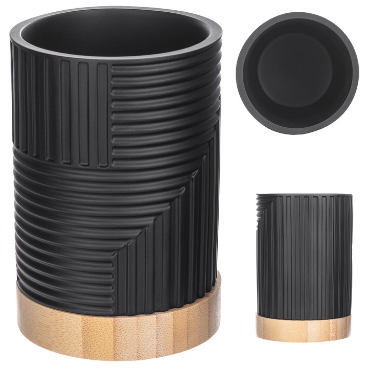 Suport pentru periute de dinti Kadax, oval sau patrat, alb sau negru, detalii din lemn deschis, poliresin