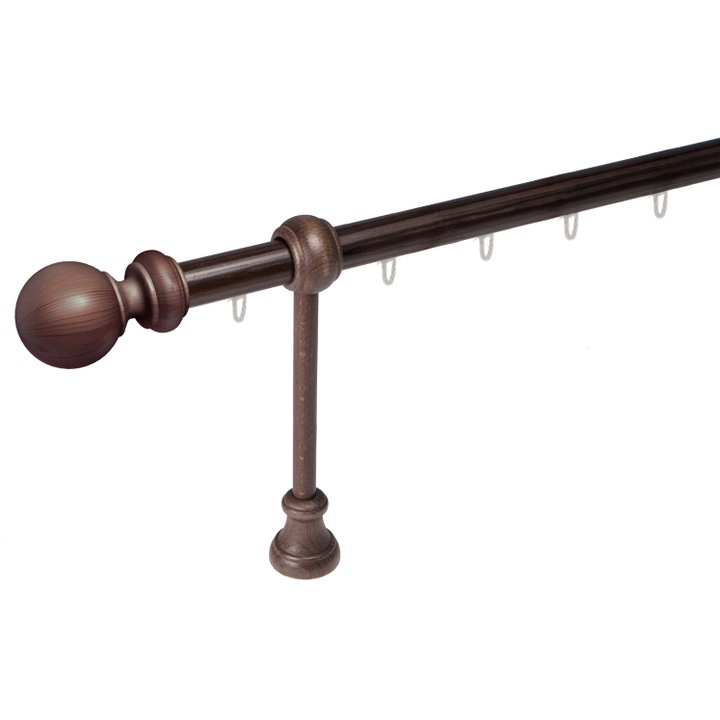 galerie lemn 28 mm BERGAMO SUPER cu canal, simpla, wenge, 300 cm, 25 cm consola perfecta pentru radiatoare si scurtare individuala Draperia este usor de indepartat datorita consolei deschise. 3 gauri de prindere pentru stabilitate maxima