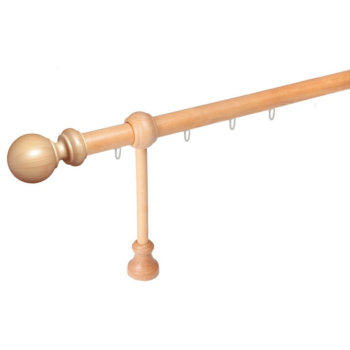 galerie lemn 28 mm BERGAMO SUPER cu canal, simpla, fag, 300 cm, 25 cm consola perfecta pentru radiatoare si scurtare individuala Draperia este usor de indepartat datorita consolei deschise. 3 gauri de prindere pentru stabilitate maxima