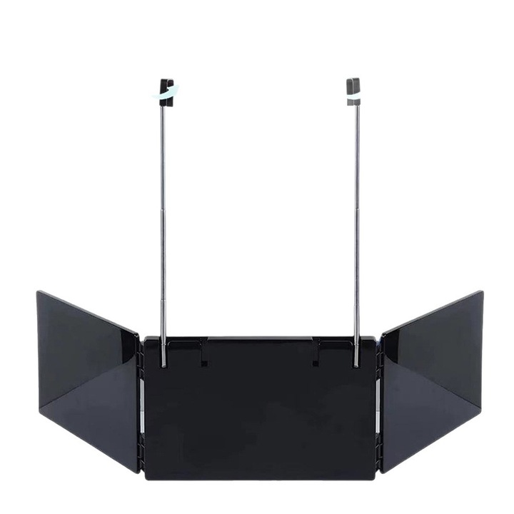 Сгъваемо огледало с три лица за подстригване у дома, разтегателно огледало за стена, многофункционално огледало без осветление или с презареждащо се LED осветление, огледало за баня, фризьорски салон, спалня, регулируемо, ABS, лесен монтаж