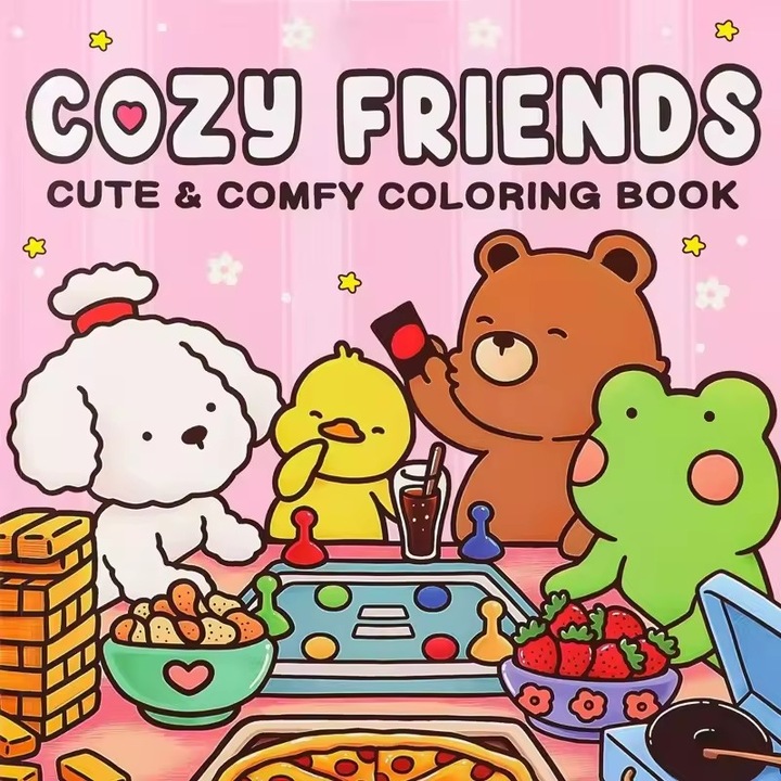 Carte de Colorat Cozy Friends, Coperta Cartonata, Desene Animale Haioase, pentru Copii, 6 ani