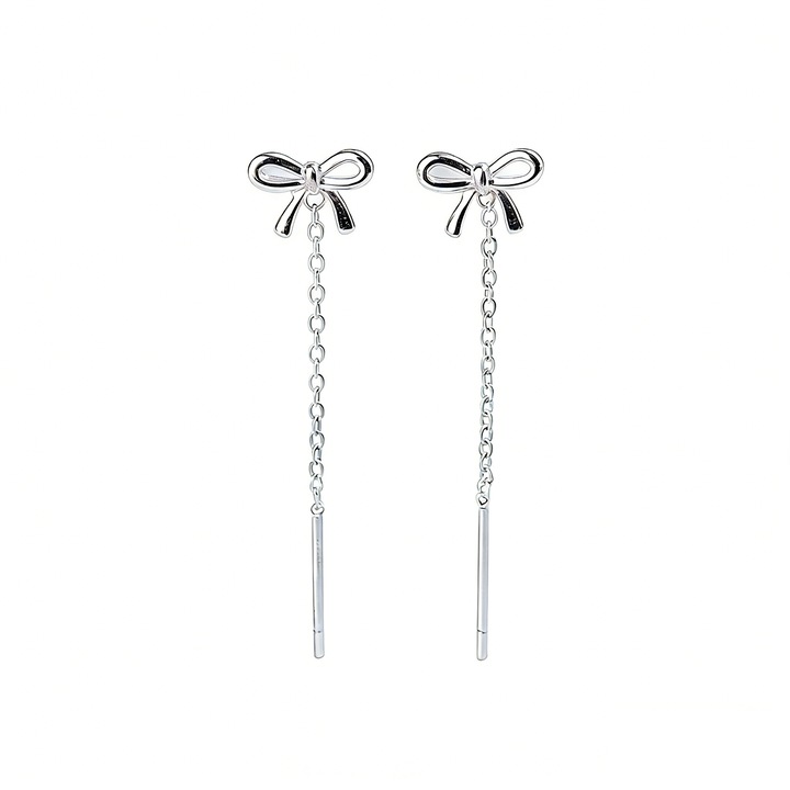 Cercei din Argint 925 lungi cu nod de papion, 5 cm, Argintiu