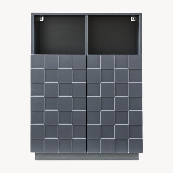 Comoda inalta, en.casa, Bopibobro, 85, 5 x 64 x 35, 5 cm, pal, pvc, gri inchis, cu 2 usi decorative 3D