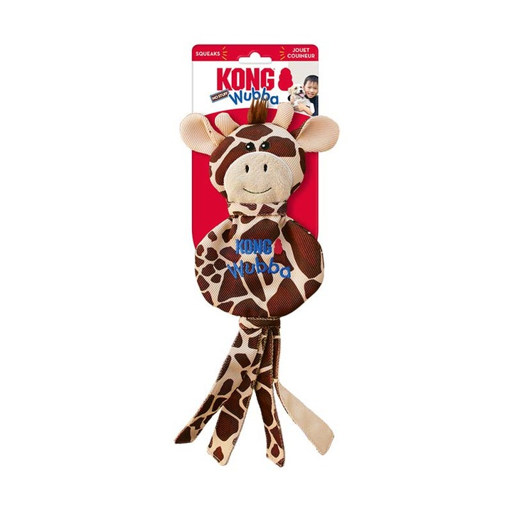 Jucarie animale Kong Wubba, model girafa, design interactiv