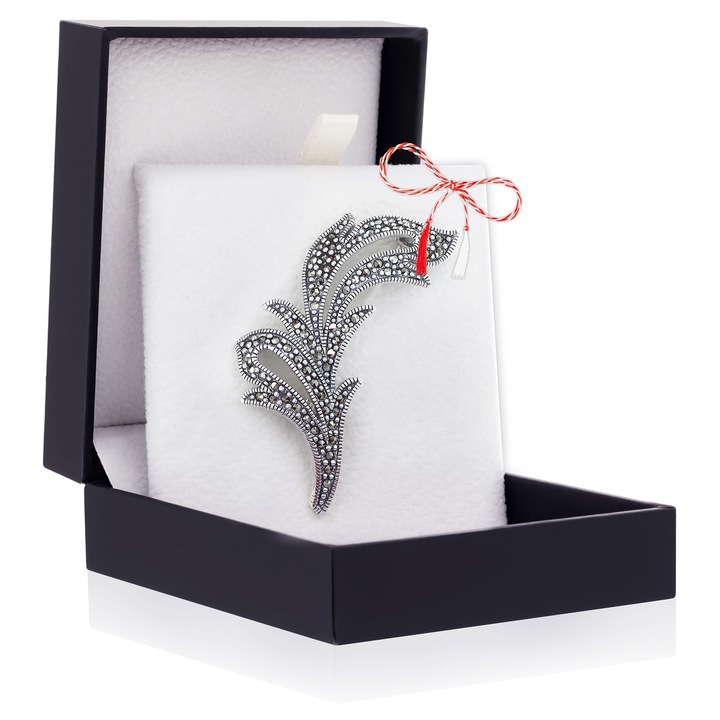 Brosa Argint 925 Model Frunza – Marcasite