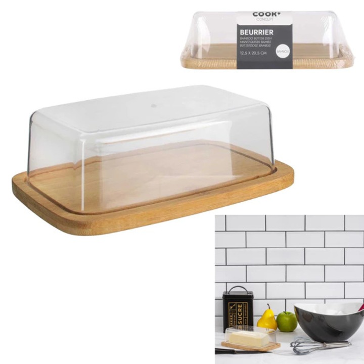 Untiera din bambus cu capac, design natural, maro transparent, 12.5 x 20.5 cm