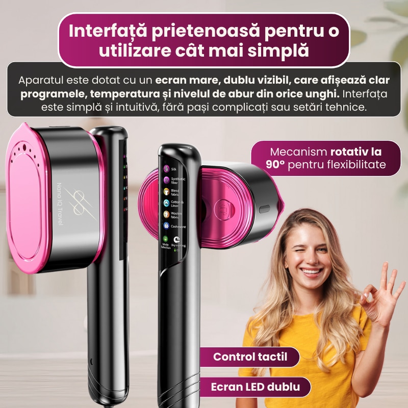 Pachet promo: Aparat de calcat vertical cu aburi Rapaz Nano IQ Travel, portabil si ultrausor, putere de 1200W, talpa ceramica premium, rezervor 130 ml, moduri inteligente pentru toate materialele, utilizare verticala si orizontala, ideal acasa/calatorii, gri ant + Covoras termorezistent THERMOMAT COVER, 60X55 cm calcat haine, rezistenta la caldura, anti-alunecare, antiaderent, pliabil si usor de folosit oriunde – ideal pentru acasa sau calatorii
