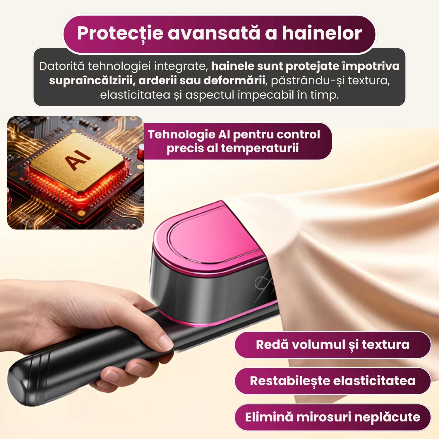 Pachet promo: Aparat de calcat vertical cu aburi Rapaz Nano IQ Travel, portabil si ultrausor, putere de 1200W, talpa ceramica premium, rezervor 130 ml, moduri inteligente pentru toate materialele, utilizare verticala si orizontala, ideal acasa/calatorii, gri ant + Covoras termorezistent THERMOMAT COVER, 60X55 cm calcat haine, rezistenta la caldura, anti-alunecare, antiaderent, pliabil si usor de folosit oriunde – ideal pentru acasa sau calatorii