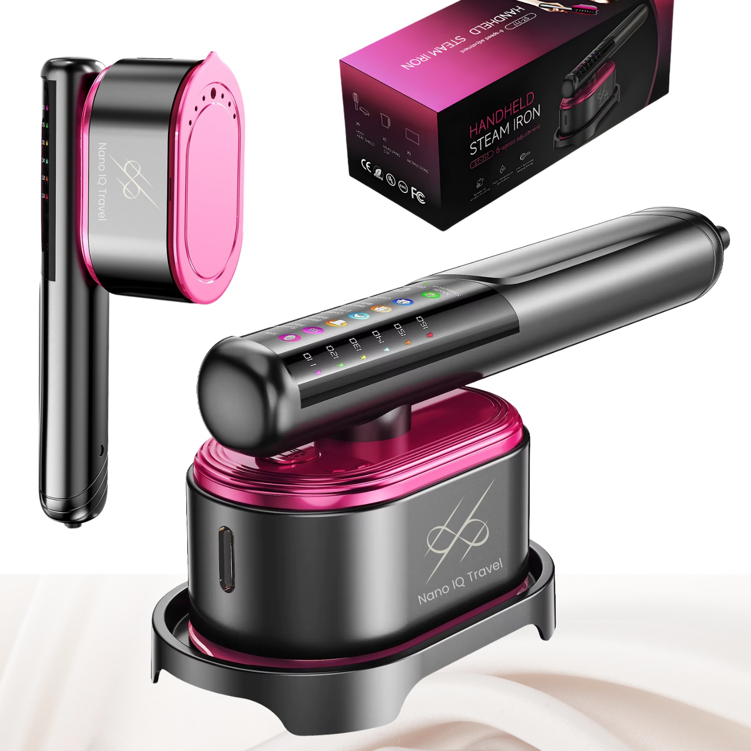 Pachet promo: Aparat de calcat vertical cu aburi Rapaz Nano IQ Travel, portabil si ultrausor, putere de 1200W, talpa ceramica premium, rezervor 130 ml, moduri inteligente pentru toate materialele, utilizare verticala si orizontala, ideal acasa/calatorii, gri ant + Covoras termorezistent THERMOMAT COVER, 60X55 cm calcat haine, rezistenta la caldura, anti-alunecare, antiaderent, pliabil si usor de folosit oriunde – ideal pentru acasa sau calatorii
