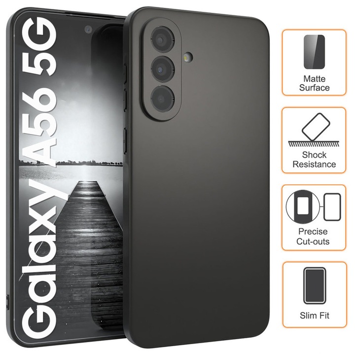 Husa pentru Samsung Galaxy A56 (A566), din Silicon, Protectie Flexibila cu Finisaj Mat, anti-amprente, anti-alunecare, Black