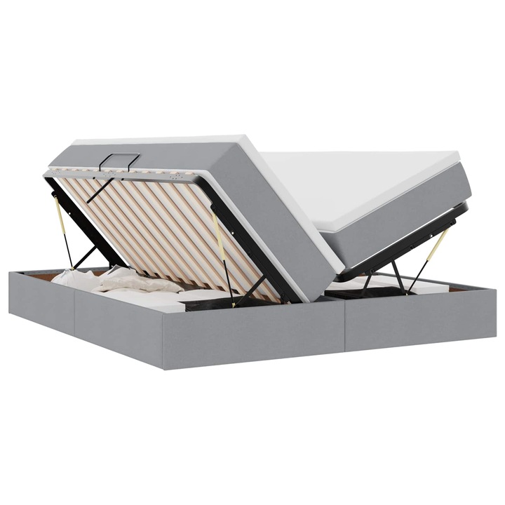 Pat cu saltea si spatiu de depozitare vidaXL, Gri deschis 180 x 200 cm