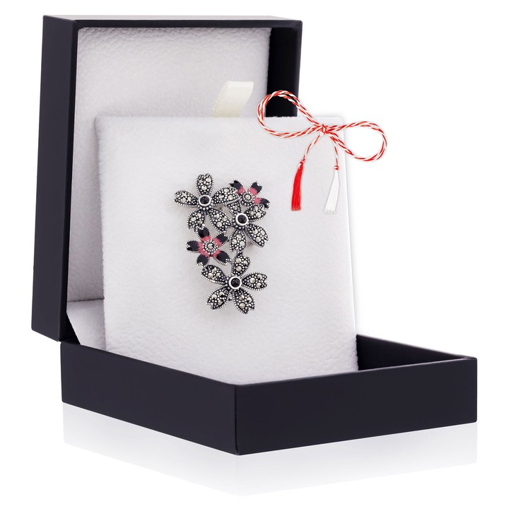 Brosa Argint 925 Flori - Rhodolite