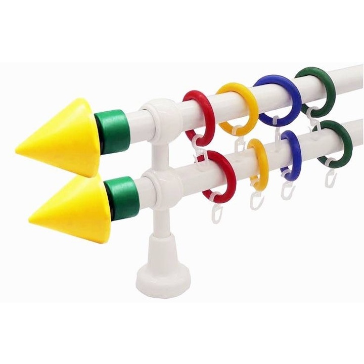 Galerie perdea 28 mm RODECO, set complet, capete multicolore, galben, 120 cm