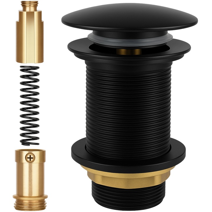 Korek umywalkowy klik-klak Merflow, negru mat, pentru chiuvete, brodziki si cazi fara preluve