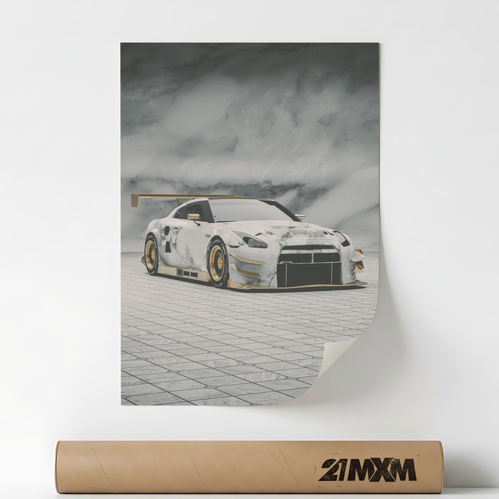Постер Auto Premium - GT-R GT3 02 – Минималистичен дизайн, A3 (29.7 x 42 cm), Без рамка