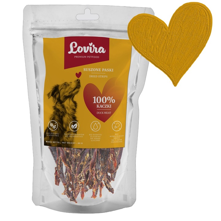 Fasii de carne de rata, LOVIRA, 100% naturale, hipoalergenice, 80g, pentru toate taliile