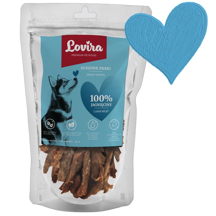 Fasii din carne de miel, LOVIRA, 80g, hipoalergenice, naturale, toate taliile